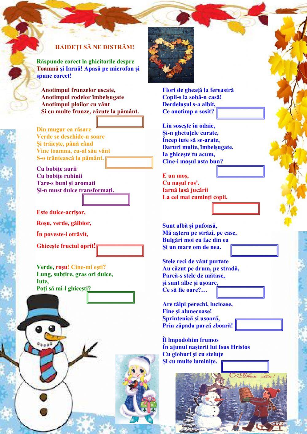 Ghicitori despre Toamă și Iarnă