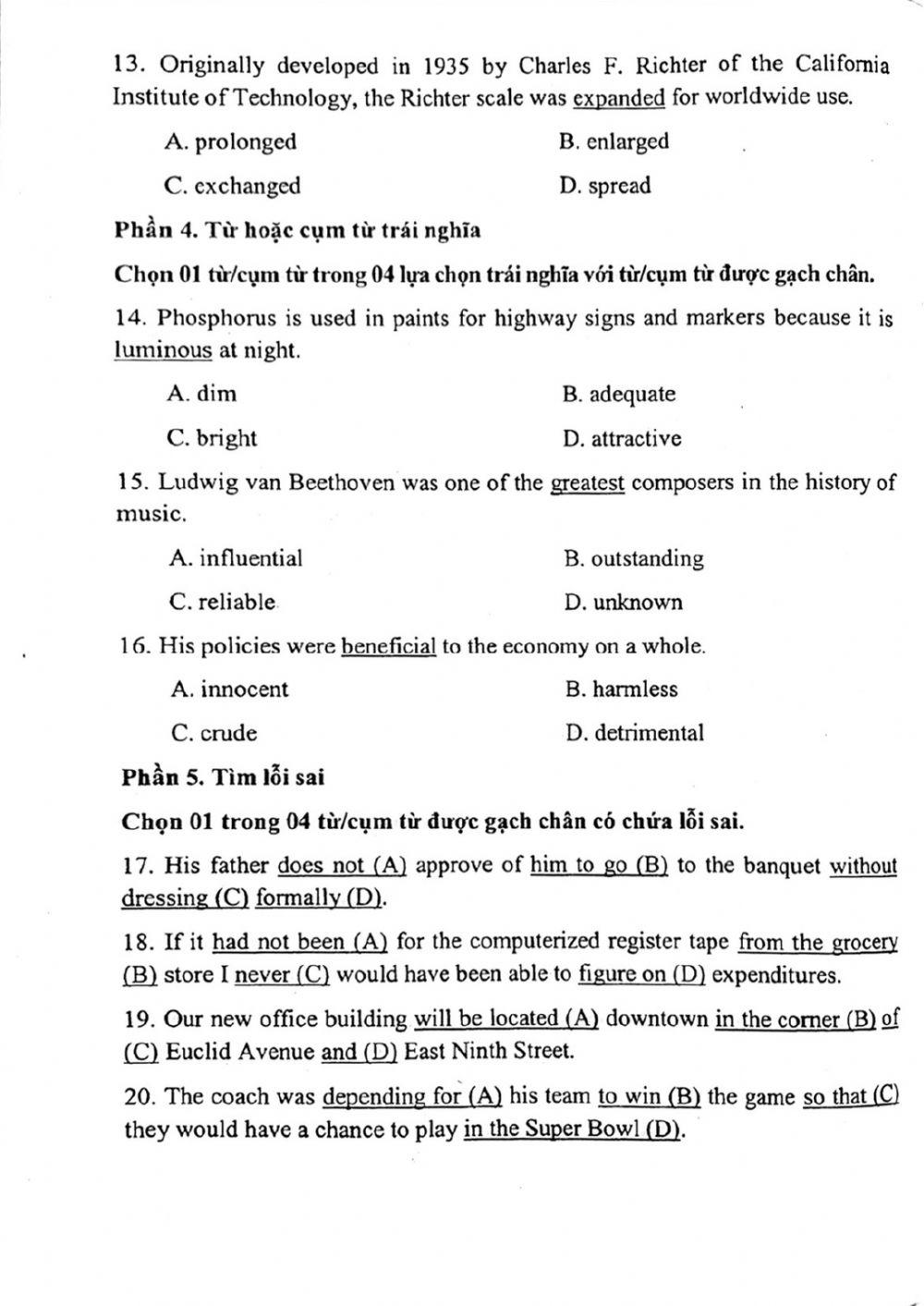 Đánh giá năng lực ngoại ngữ thi vào 10 Chuyên ngoại ngữ - Đề số 12.1