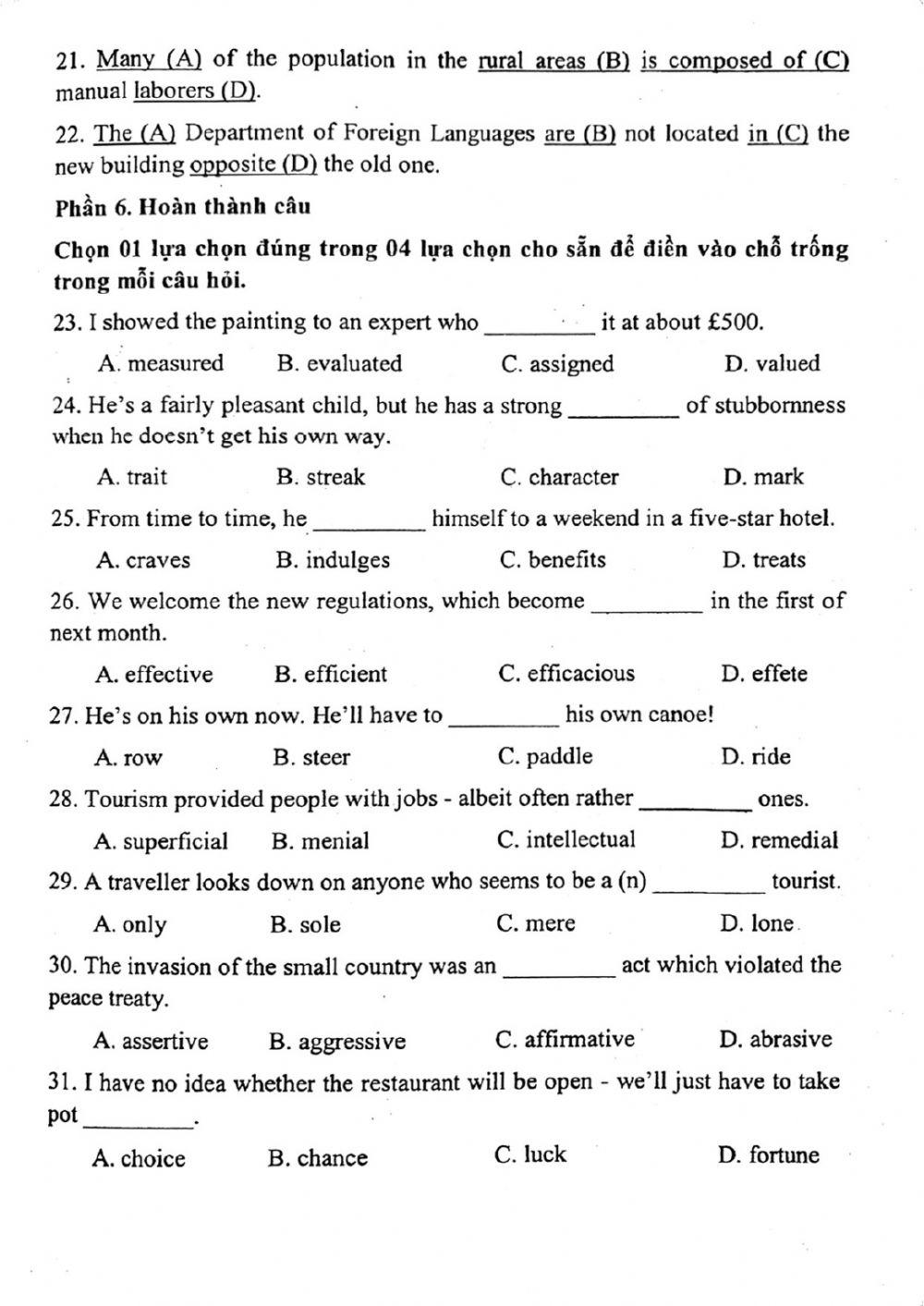 Đánh giá năng lực ngoại ngữ thi vào 10 Chuyên ngoại ngữ - Đề số 12.1
