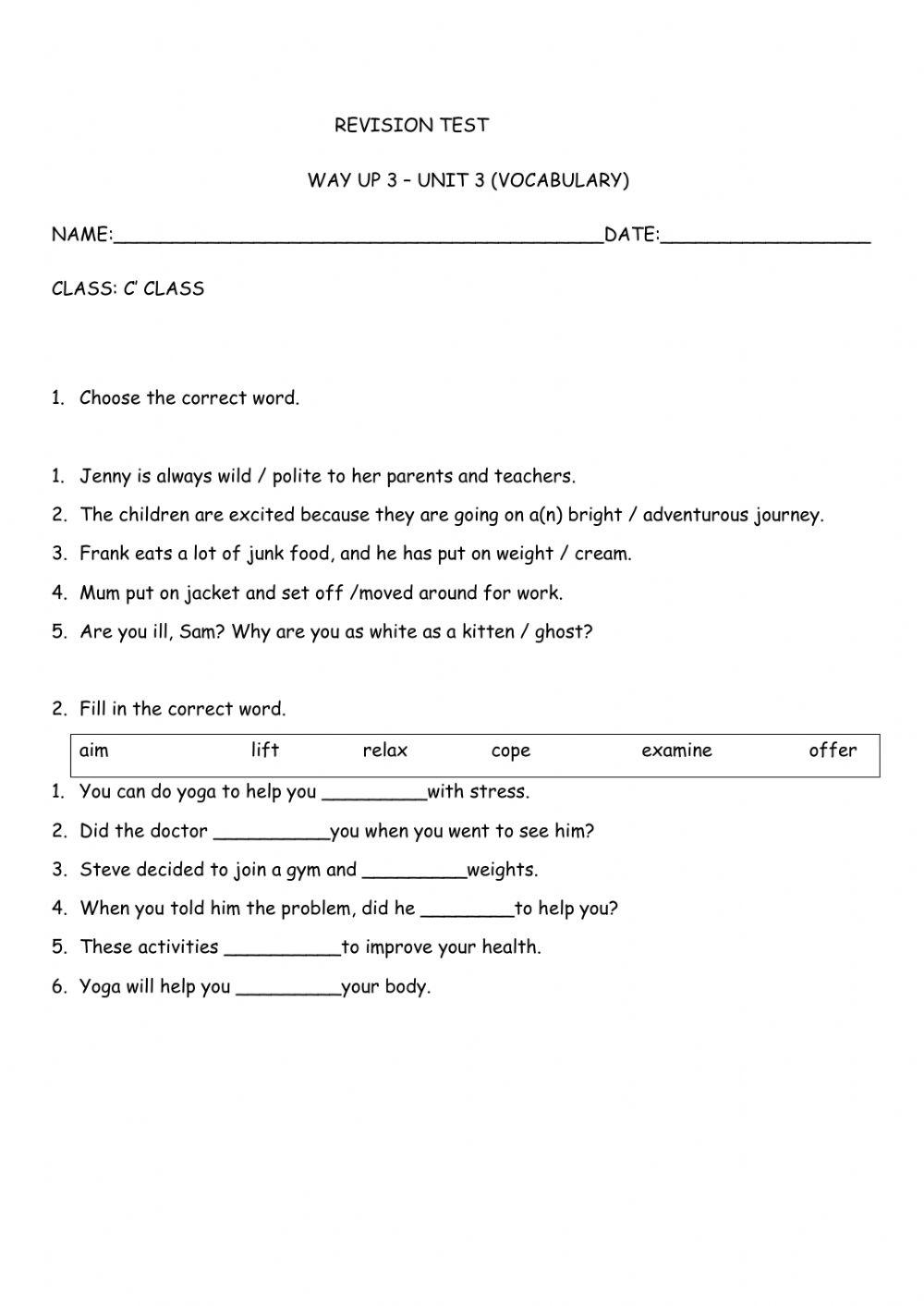 Vocabulary test, c' class