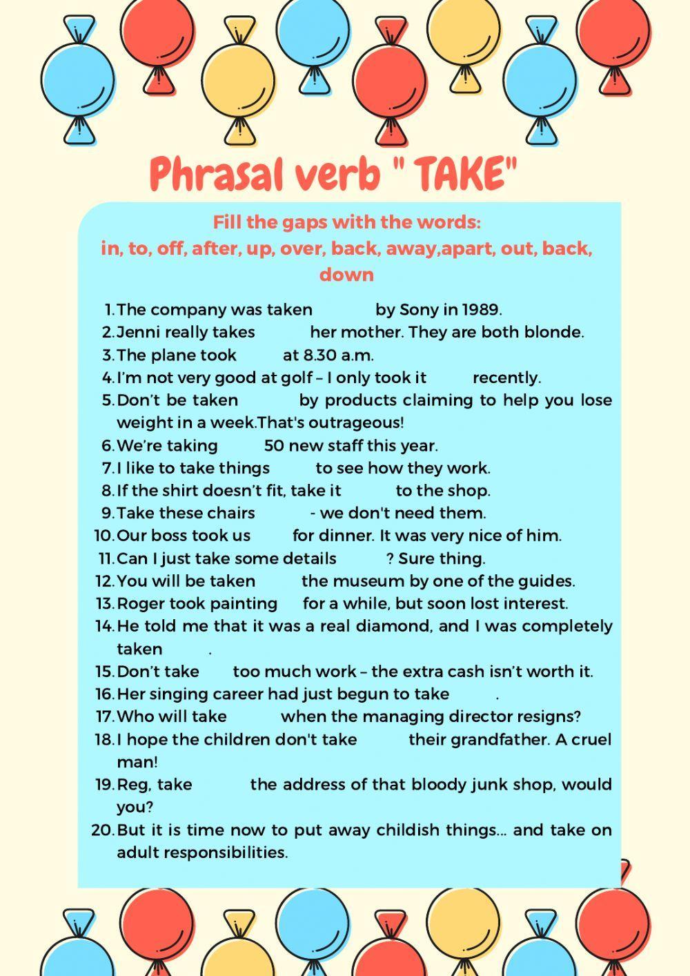 Phrasal verb take