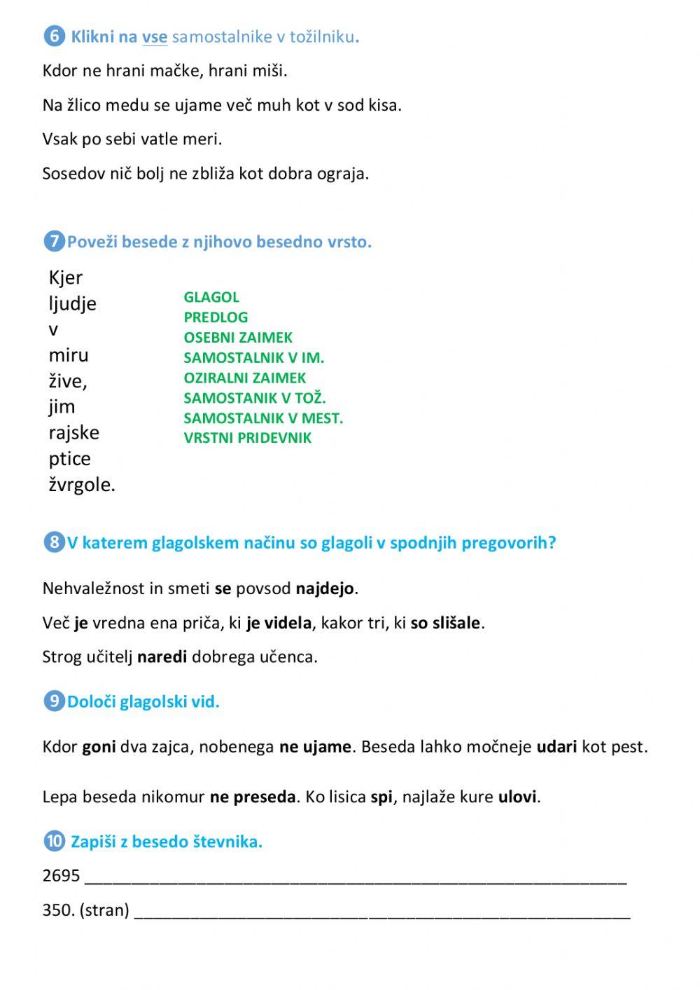Prevejanje znanja besednih vrst Prevejanje znanja besednih vrst