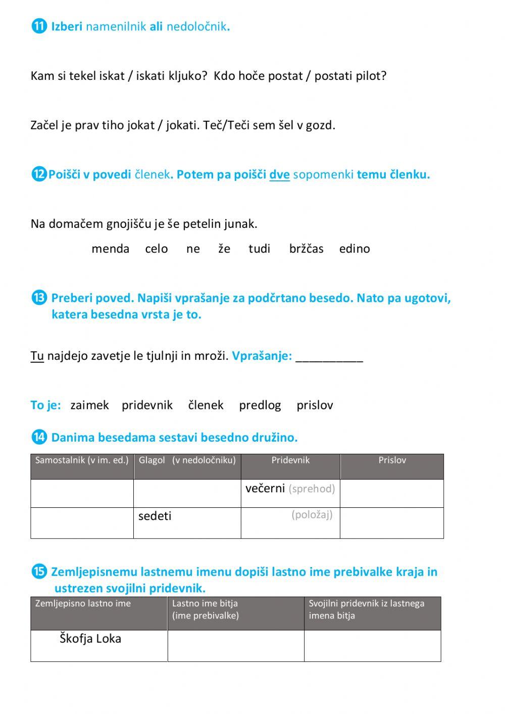 Prevejanje znanja besednih vrst Prevejanje znanja besednih vrst