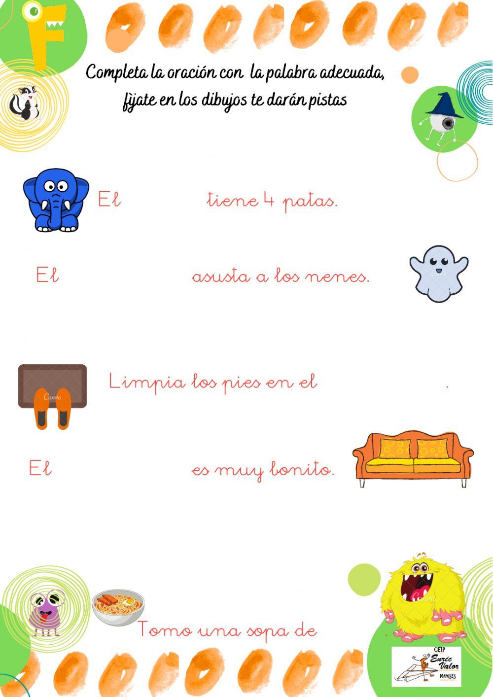 Completa las oraciones, lectura f