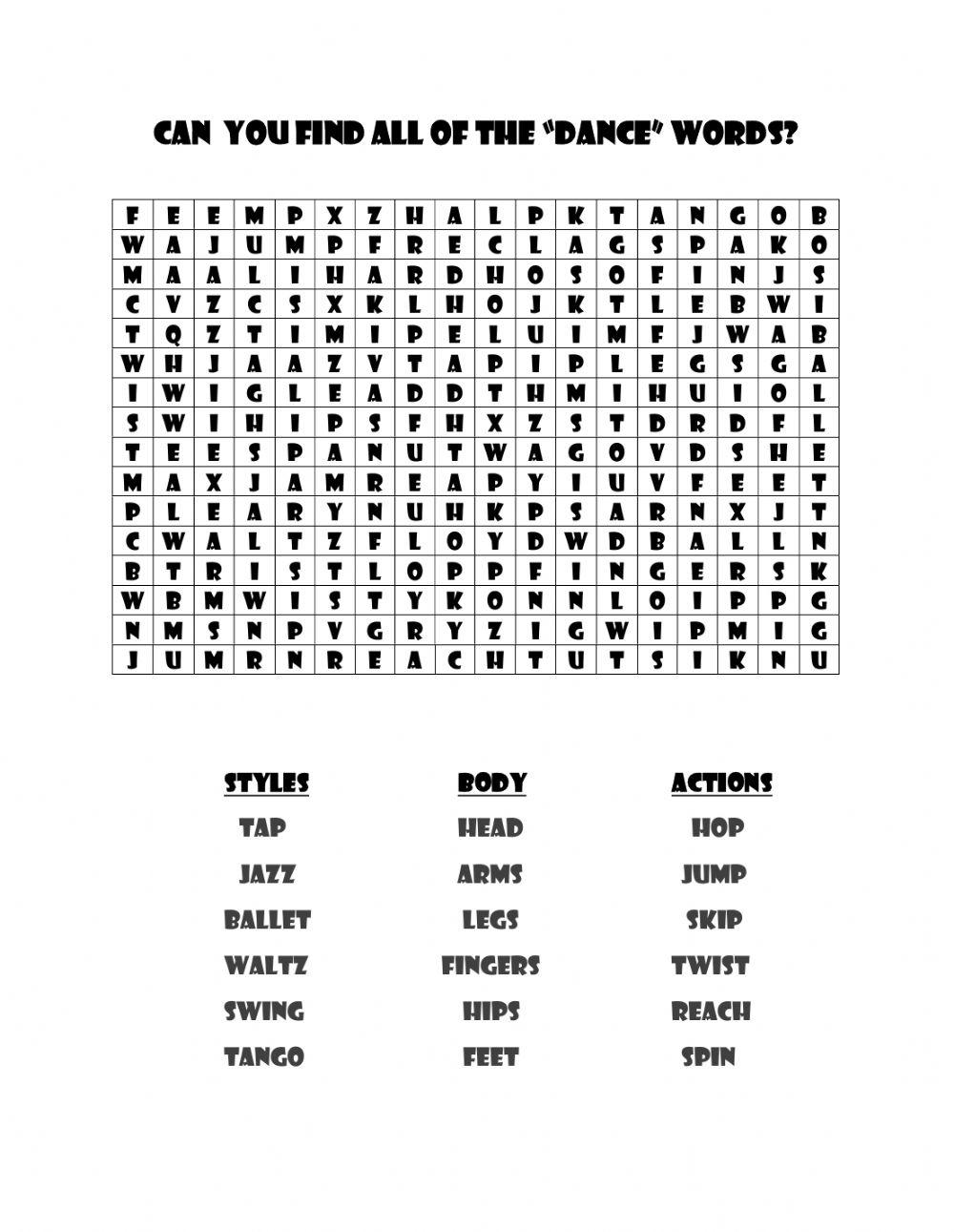 Can You Find All of the Dance Words?