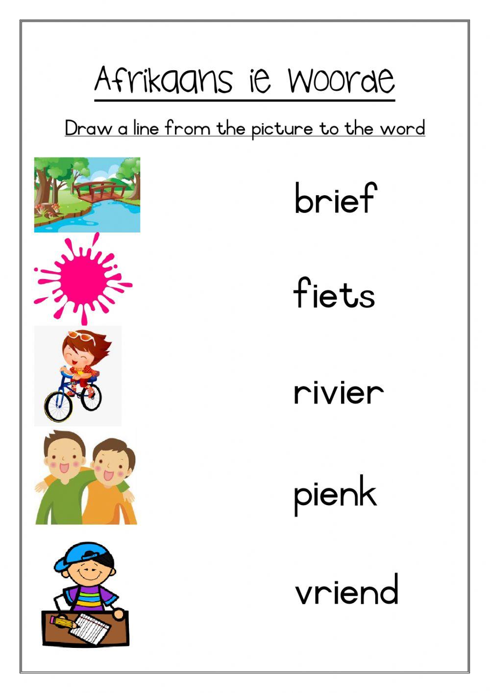 Afrikaans ie words worksheet 1
