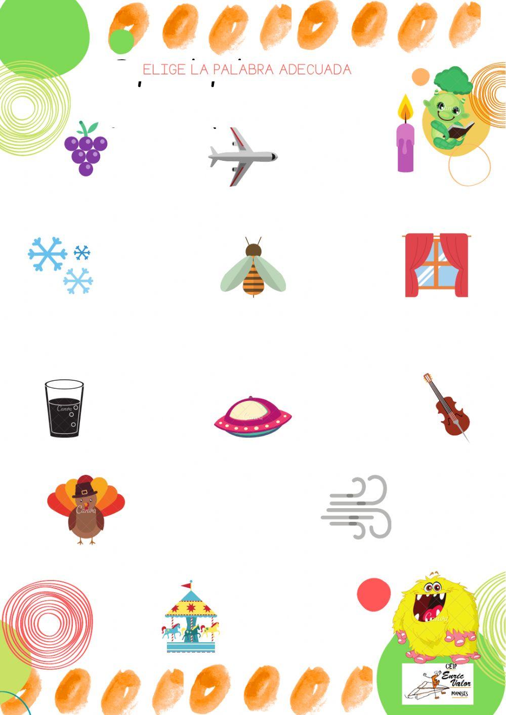 Elige palabra adecuada, lectura v