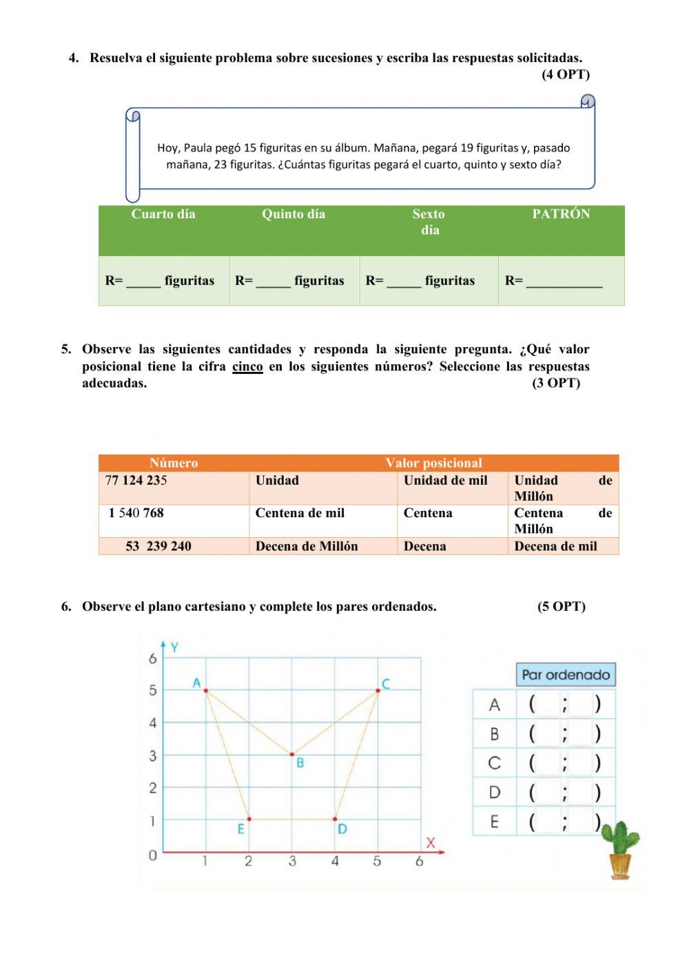 Examen Matemática Cuestionario 1
