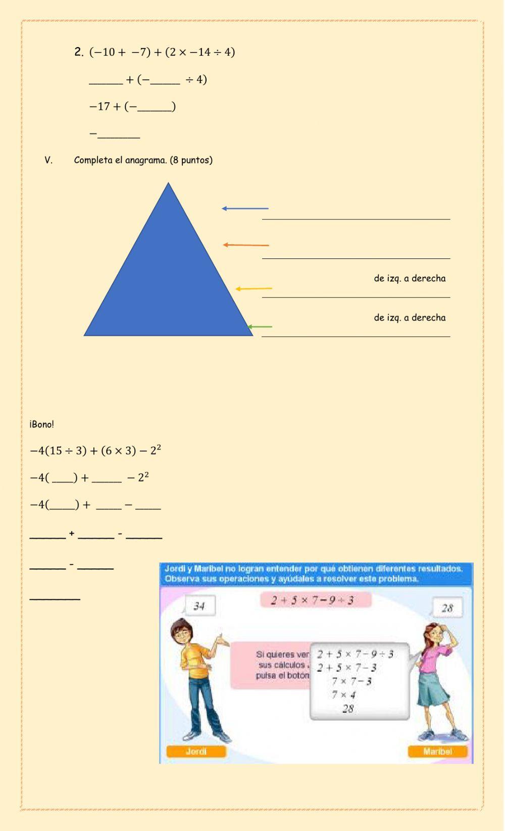 Prueba corta - Orden de operaciones