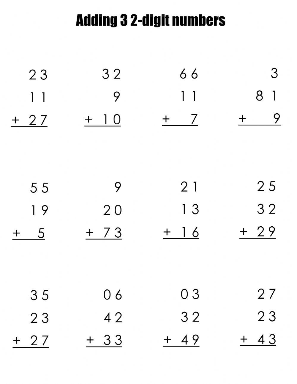 Adding 3 2-digit numbers