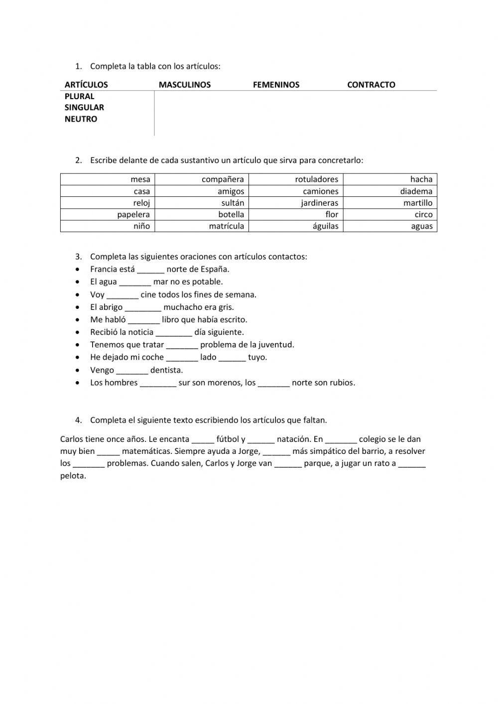 Los determinantes: artículos