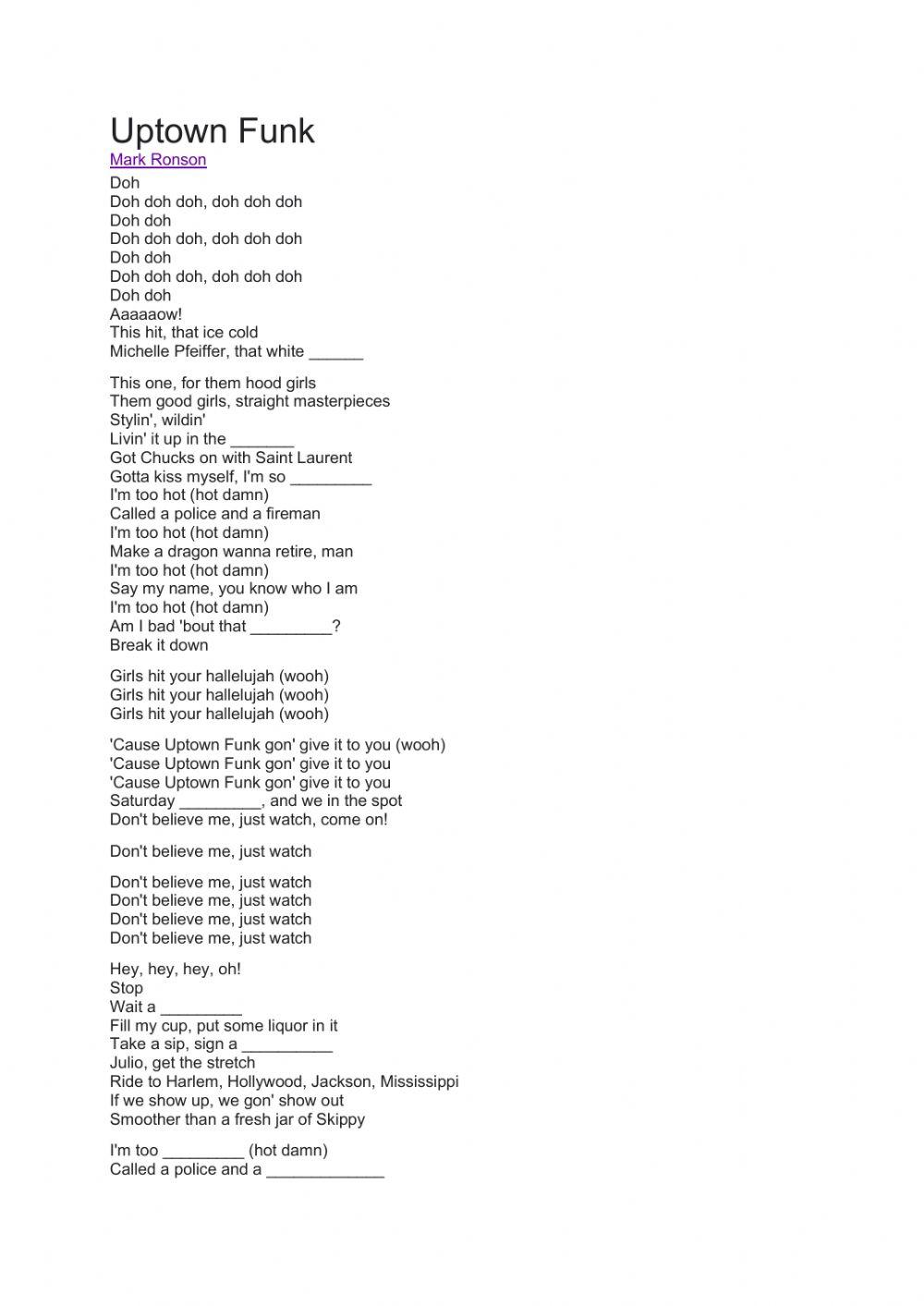 Uptown funk lyrics