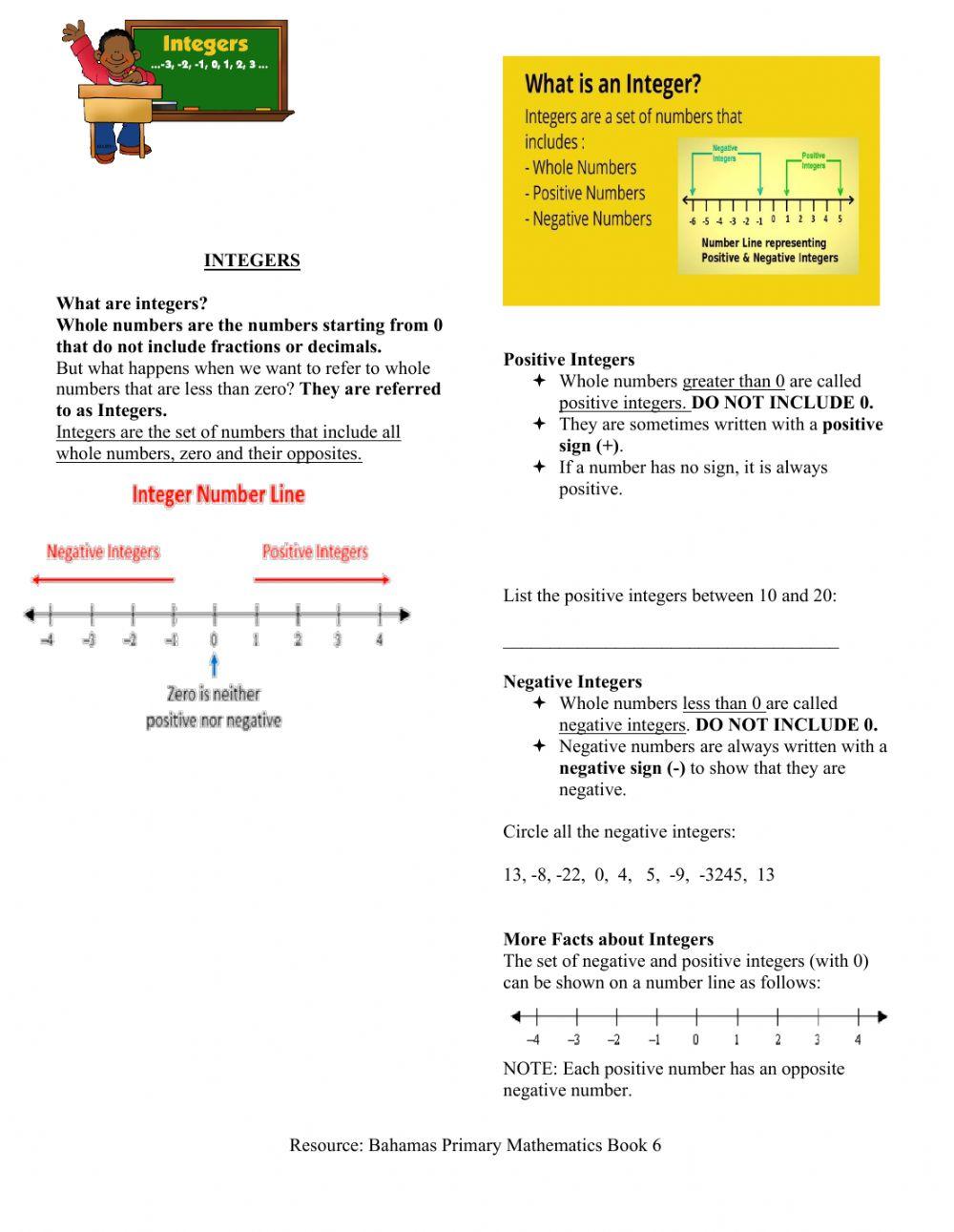 INTEGERS Grade 6