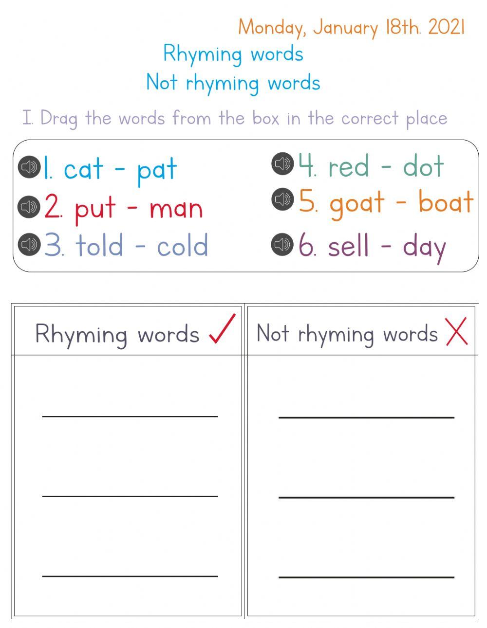 4643064 | Rhyming words and not rhyming words | Catian |