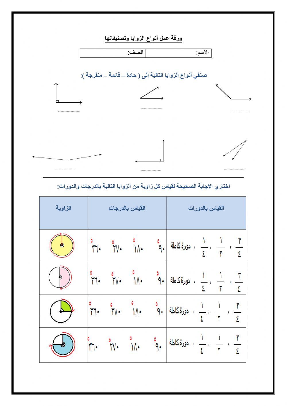 أنواع الزوايا وقياسها