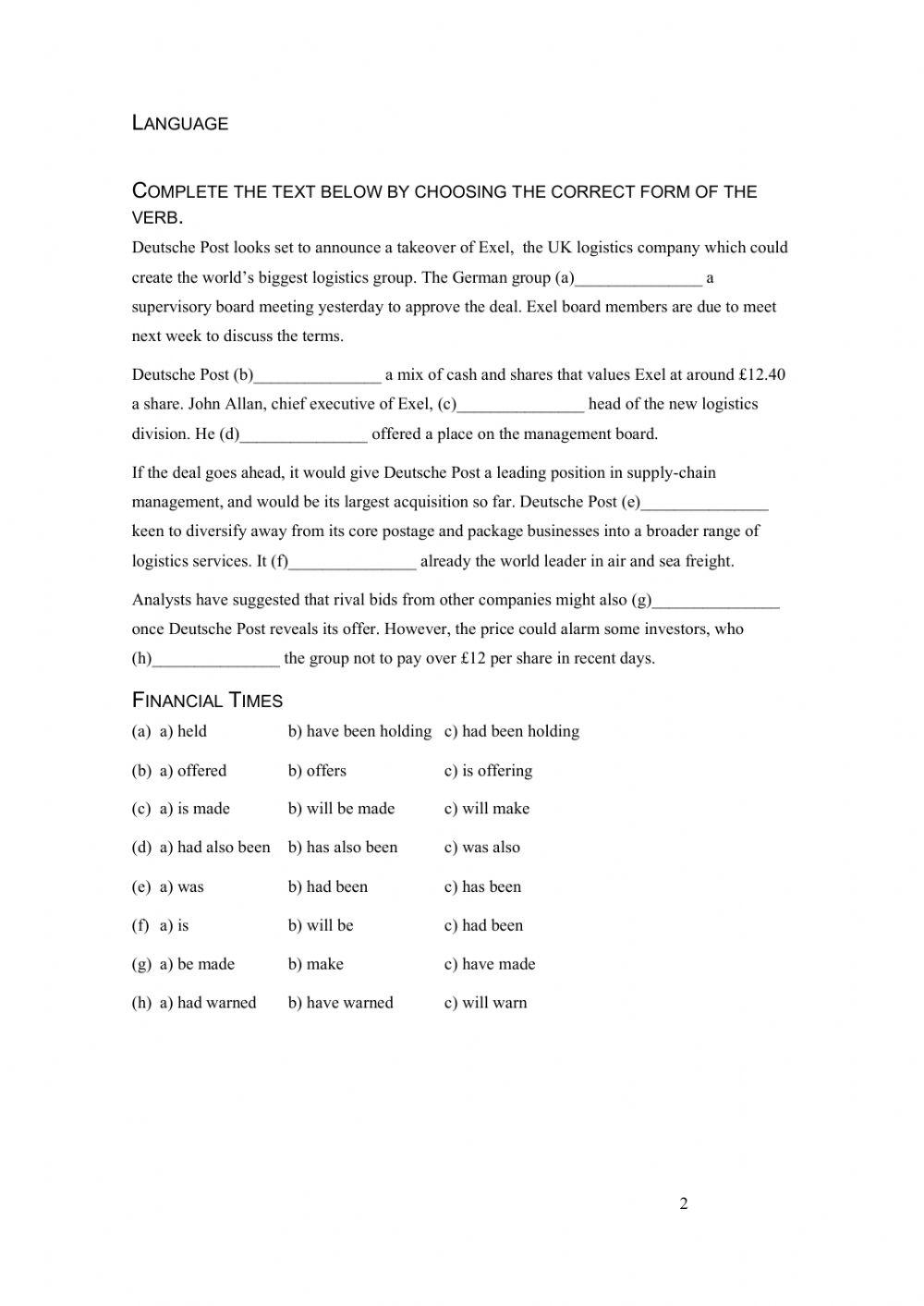 Market Leader Upper Intermediate Progress Test 1 Worksheet | Live.