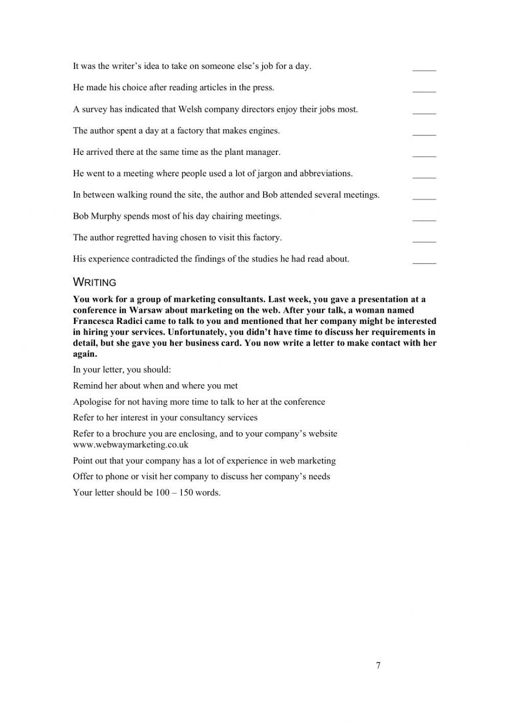 Market Leader Upper Intermediate Progress Test 1
