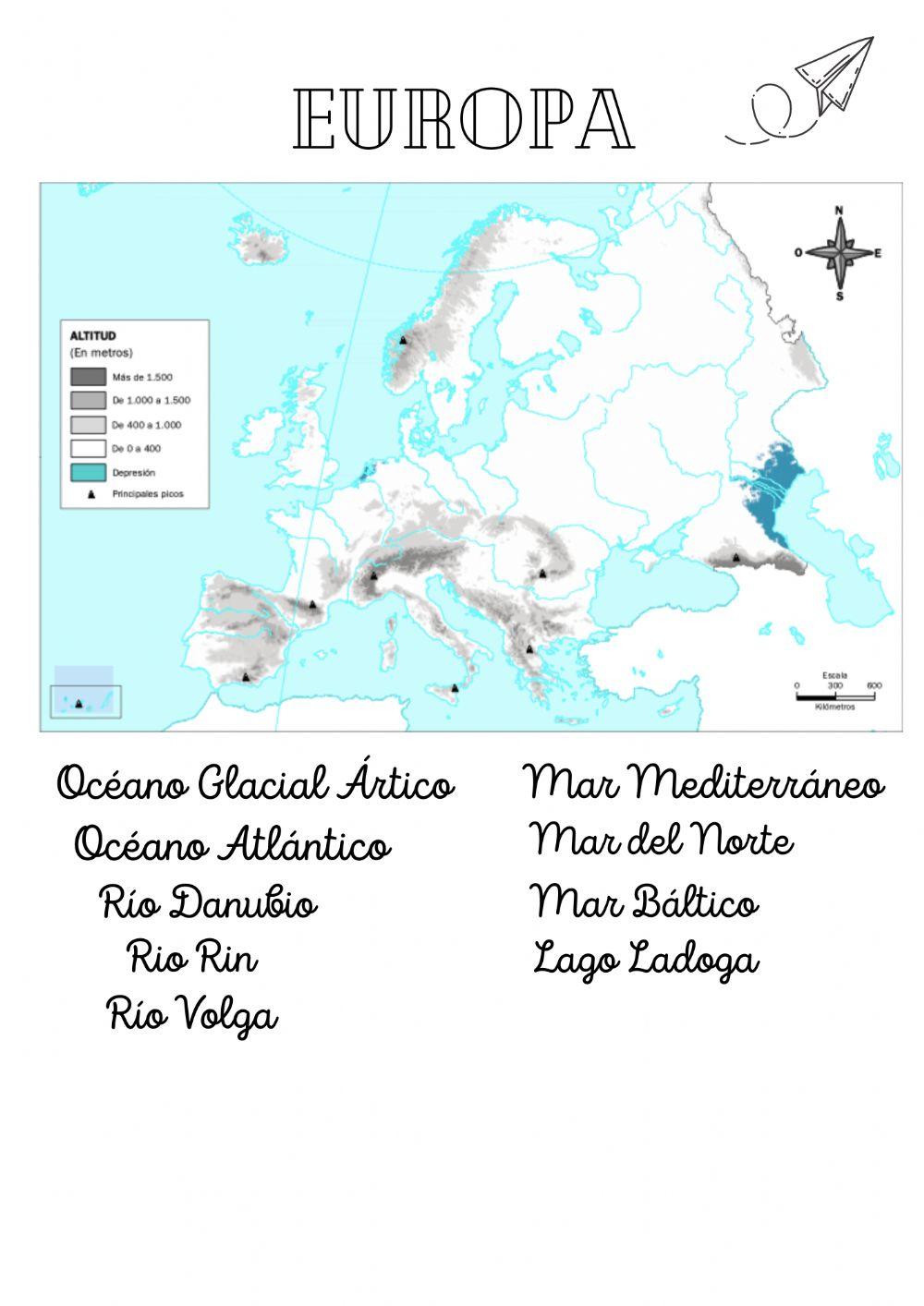 Europa. Mapa mudo fisico agua