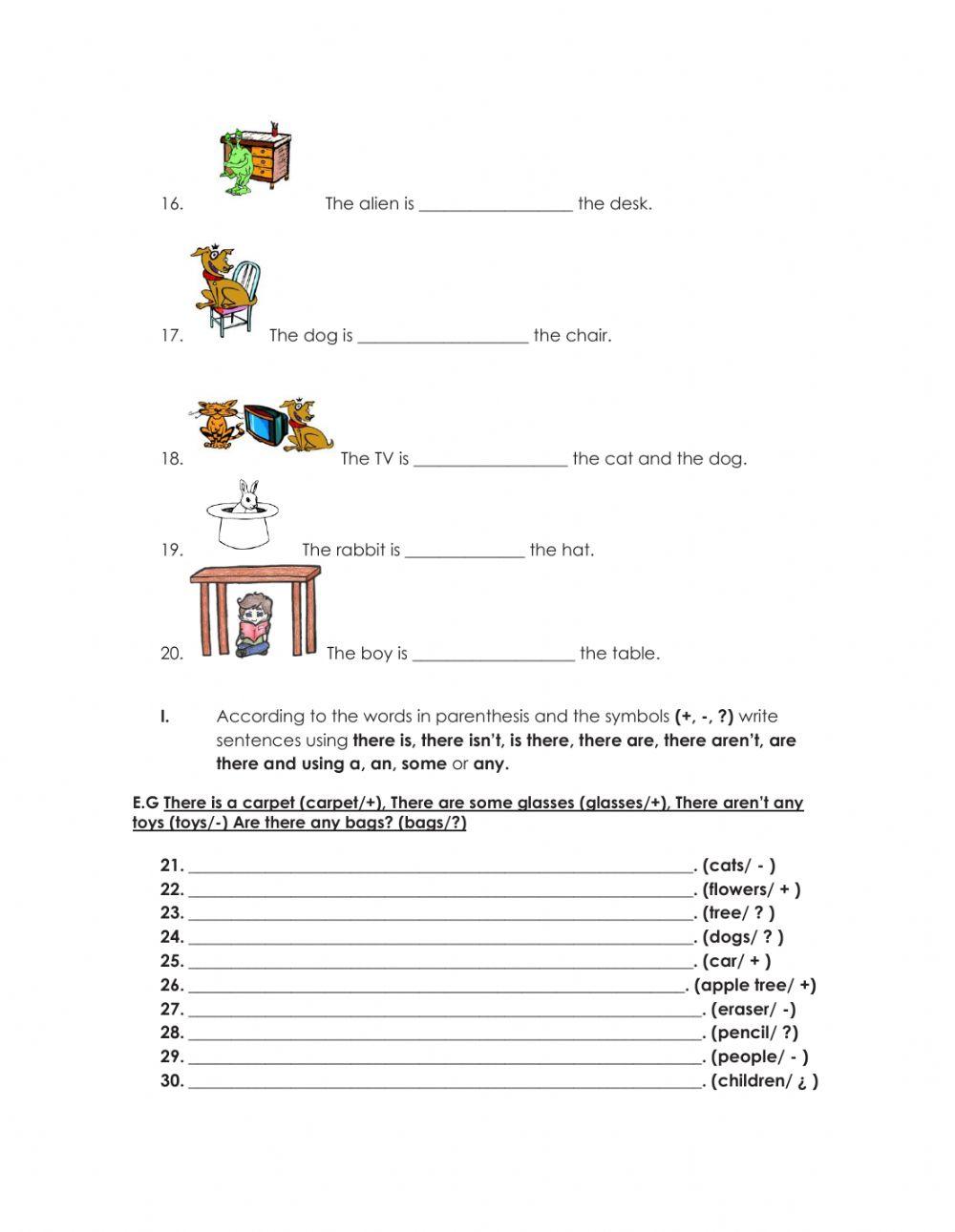 There is-there are, a-an, some, any and prepositions of place