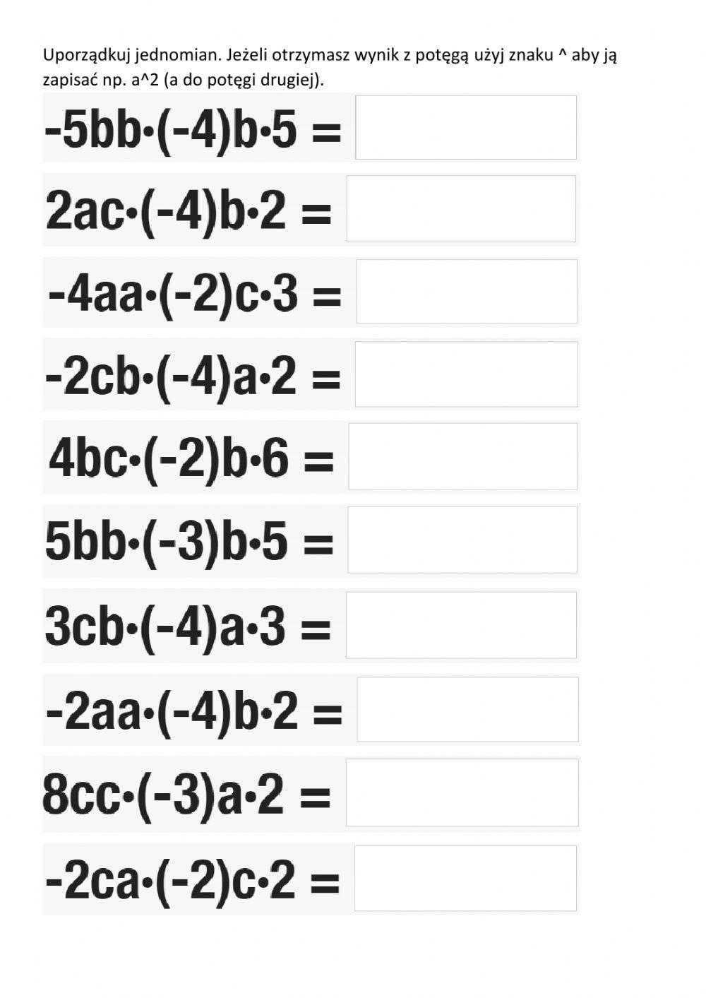 Porządkowanie jednomianów