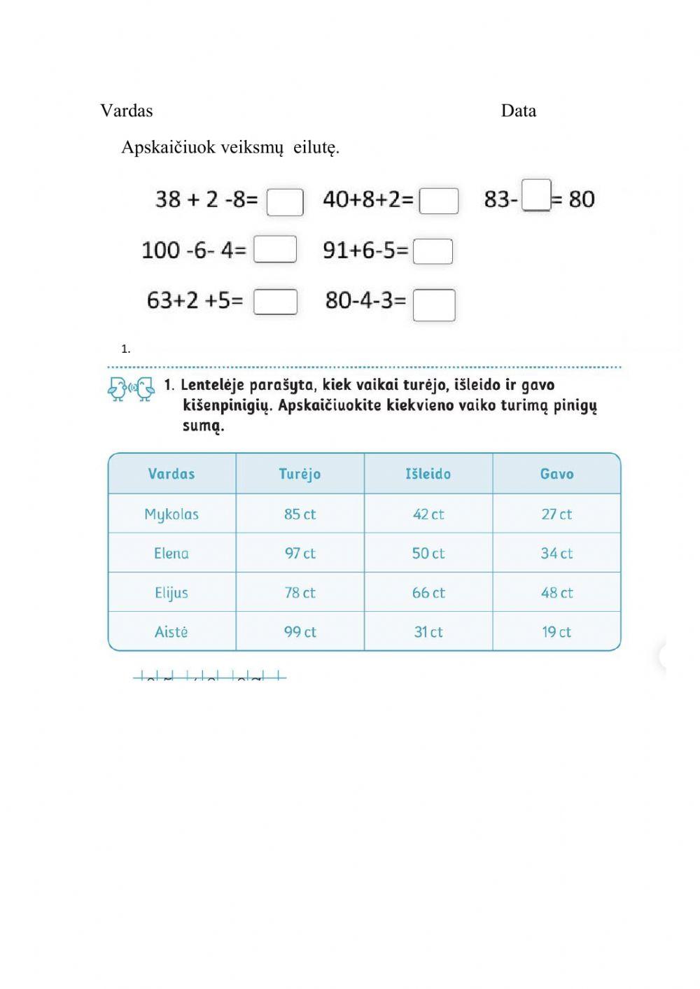 Apskaičiuoti veiksmų eiutę kai sudaro skirtingi veiksmai
