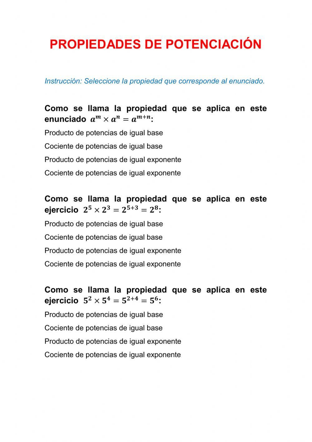Propiedades de la poteciación