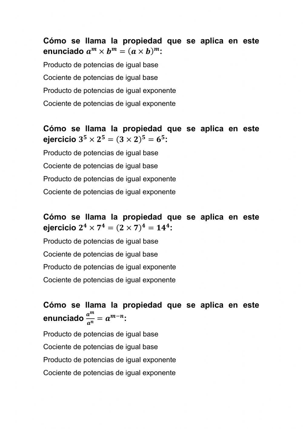 Propiedades de la poteciación