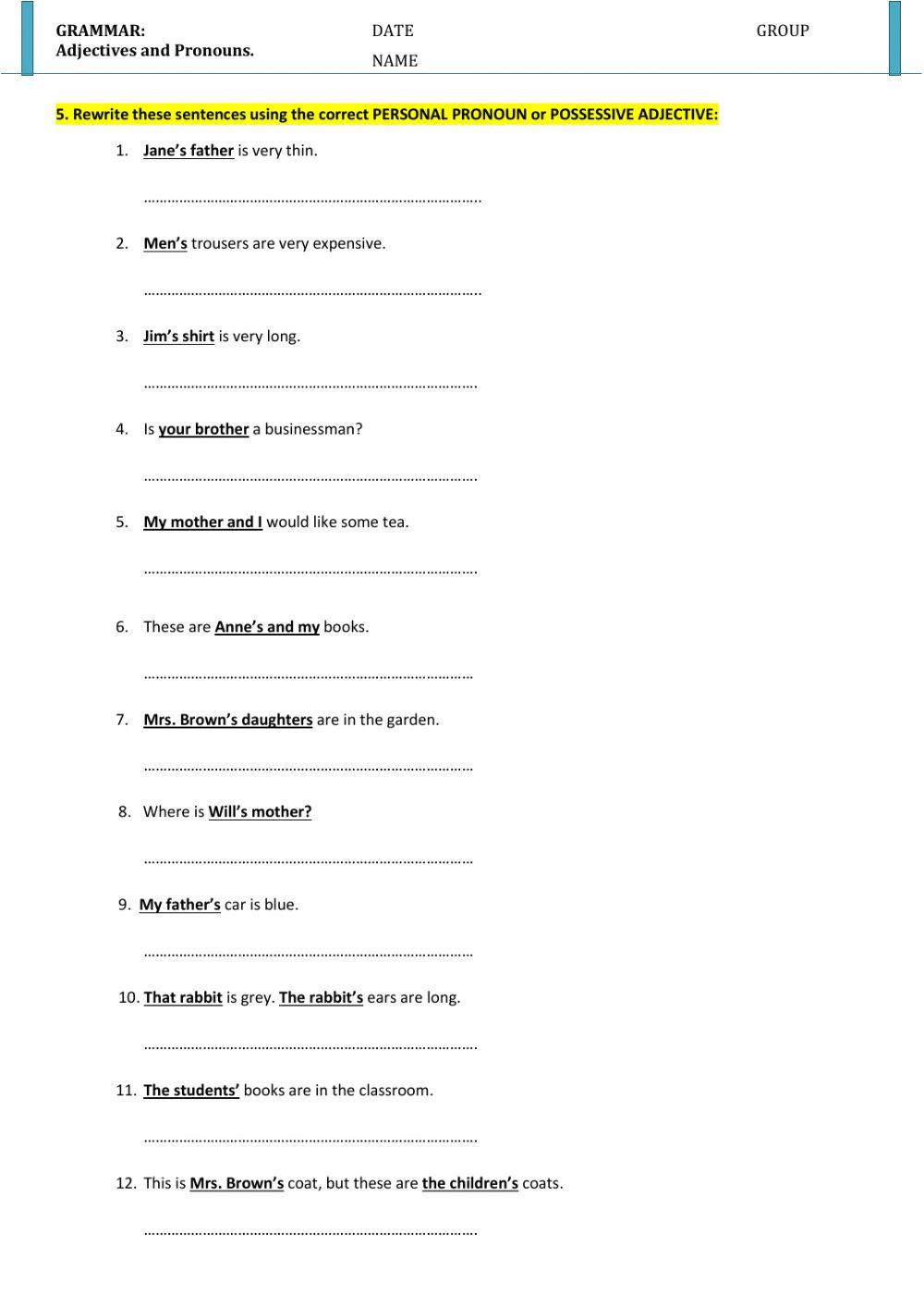 ADJECTIVES and PRONOUNS (act 5)