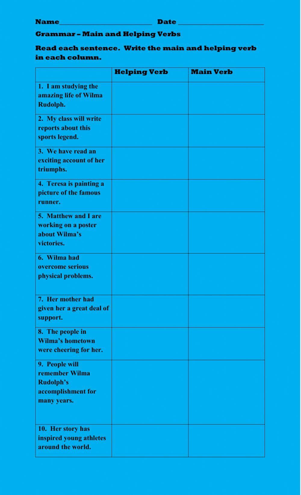 Main and Helping Verbs