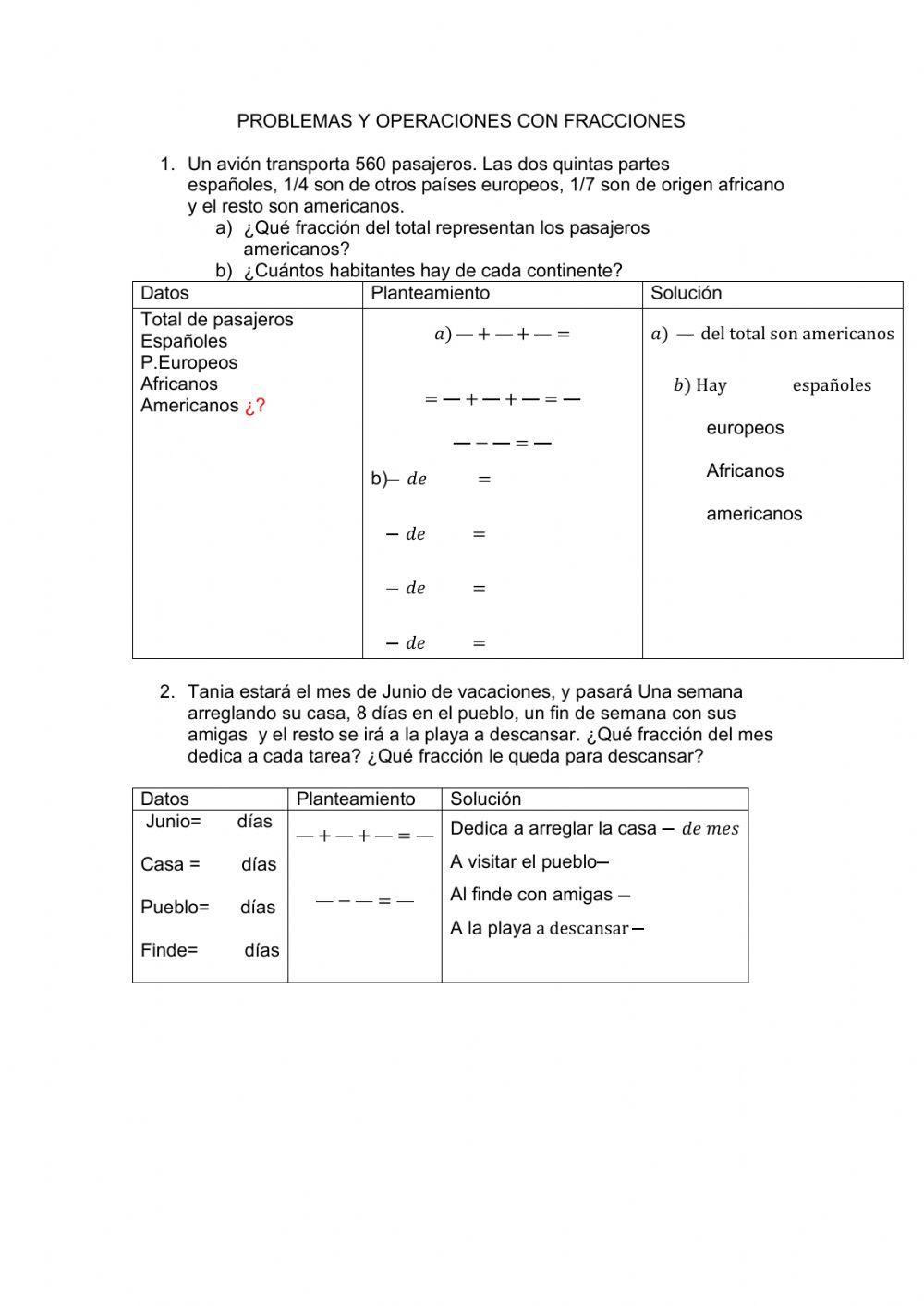 Problemas y ejercicios de fracciones