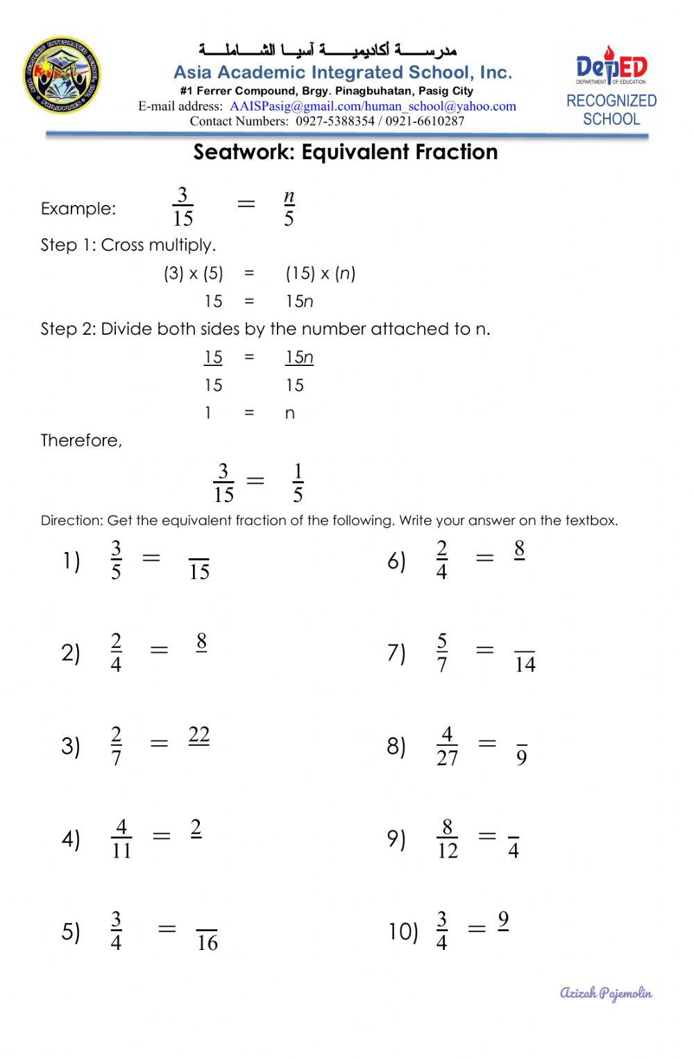 Equivalent Fractions