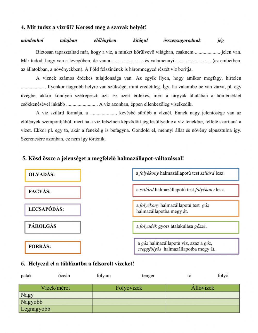 Tudomány felmérő - Testek, jelenségek, folyamatok