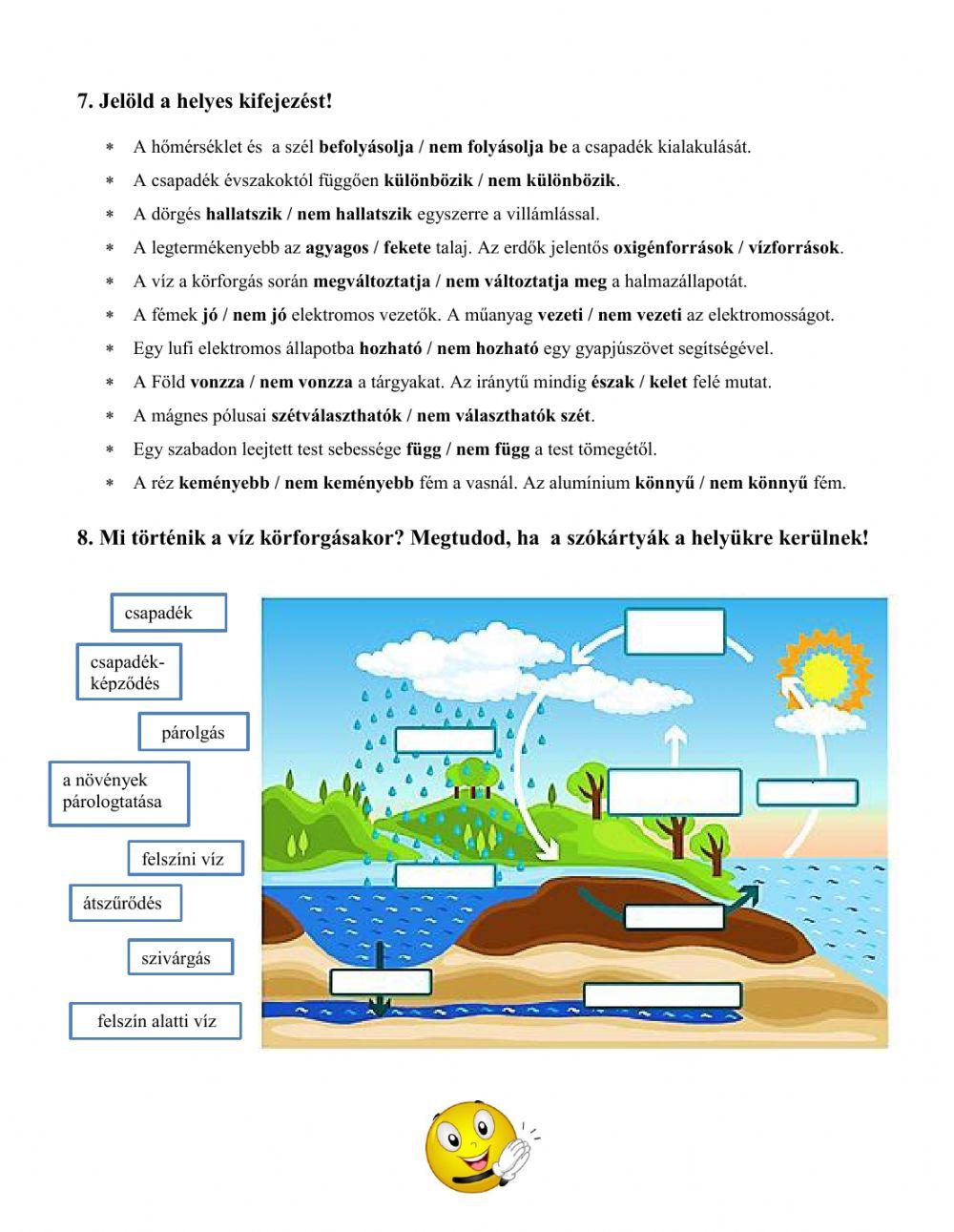 Tudomány felmérő - Testek, jelenségek, folyamatok