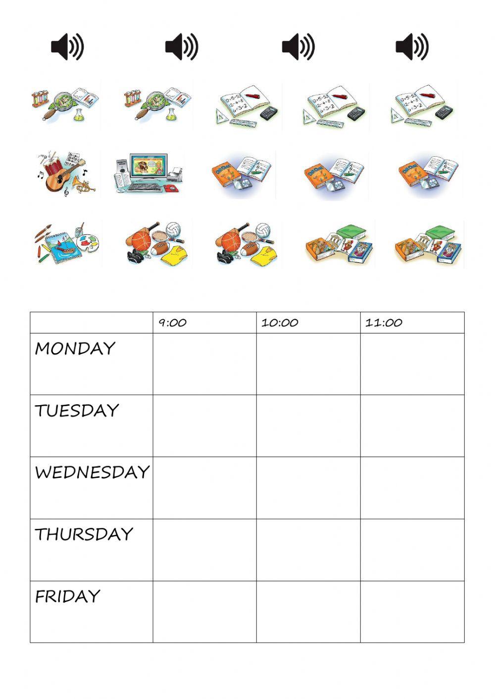 School - My Timetable (extra exercises)