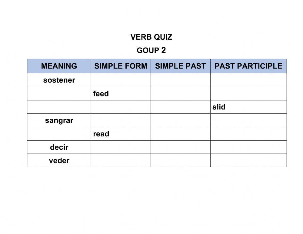 Verbs group 2 quiz