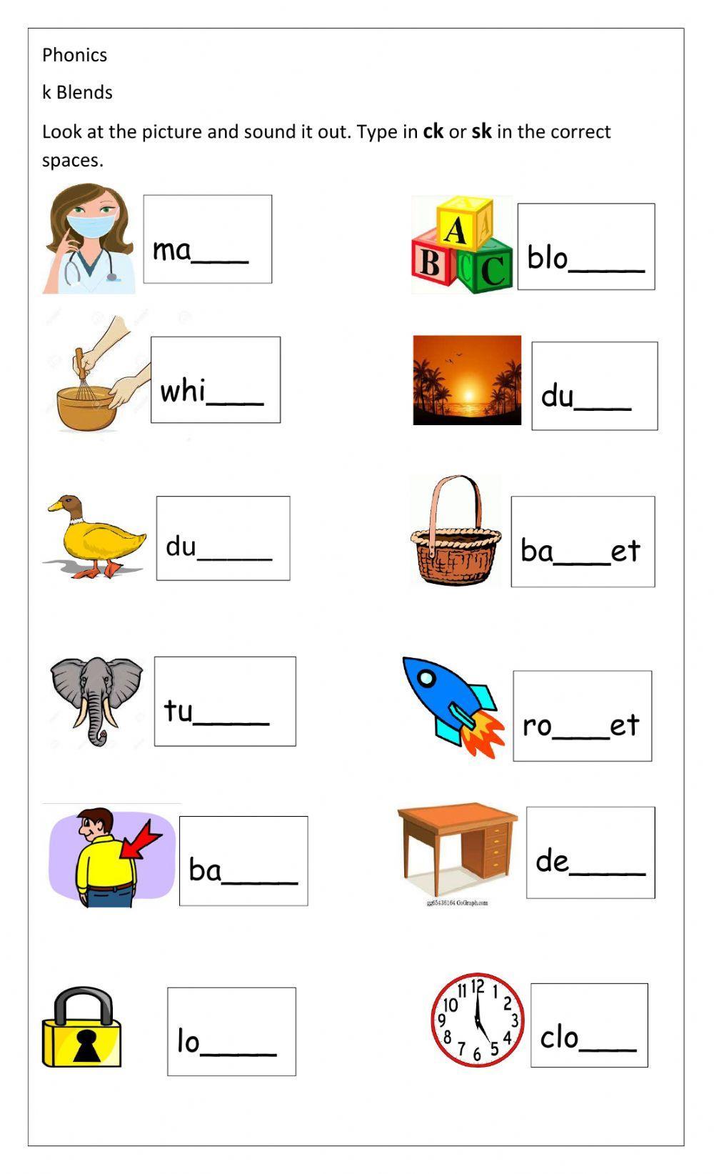 Phonics Sk & Ck blends