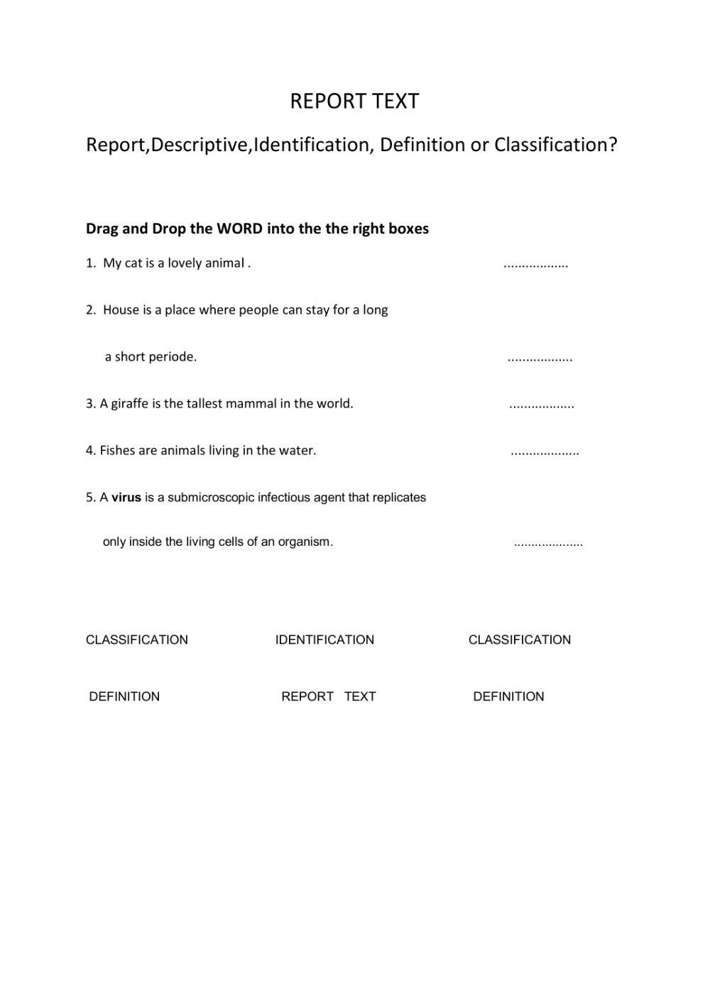 Report text live worksheets