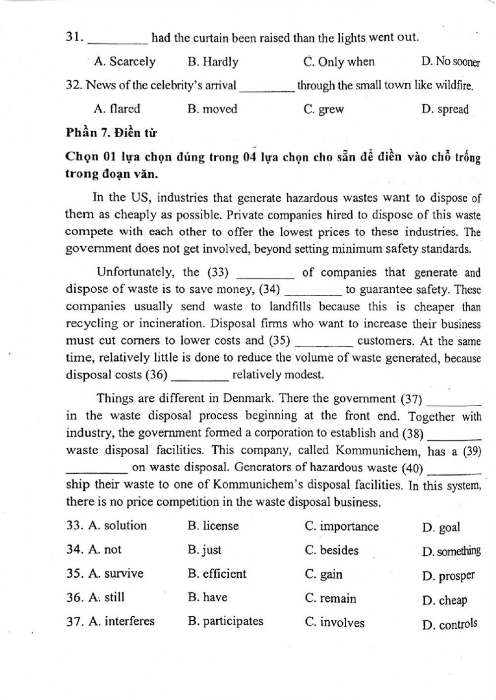 Đề thi đánh giá năng lực ngoại ngữ Tiếng Anh vào lớp 10 Chuyên ngoại ngữ - Số 13.1