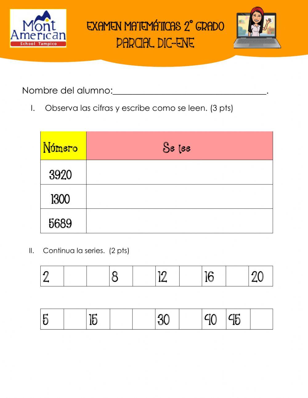 Parcial matematicas 2do