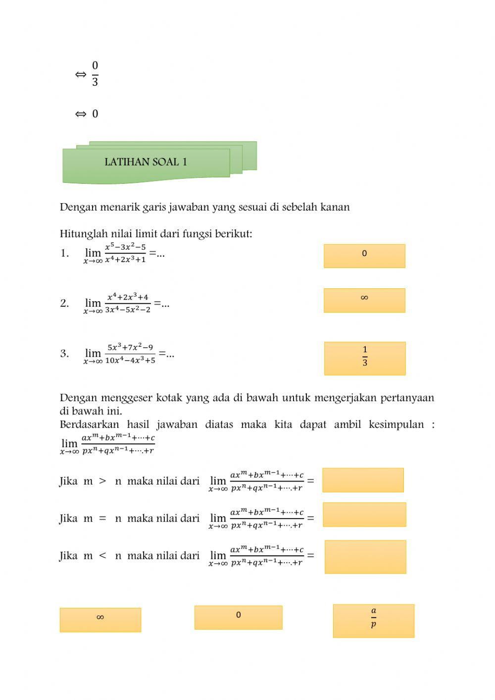 Limit Fungsi Aljabar di tak hingga
