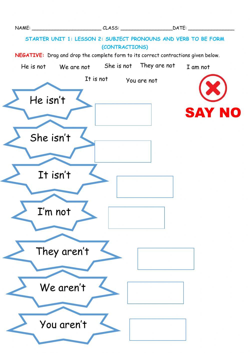 Starter unit 1: subject pronouns and contractions