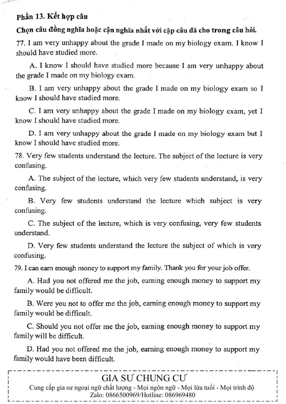 Đề thi đánh giá năng lực ngoại ngữ Tiếng Anh vào lớp 10 Chuyên ngoại ngữ - Số 15.2