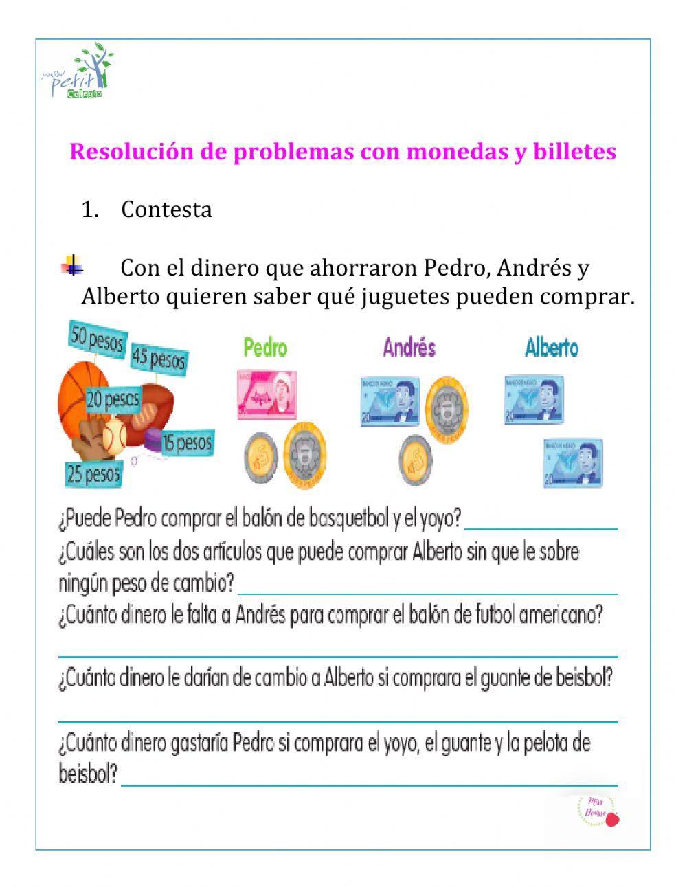 Resolución de problemas con monedas y billetes