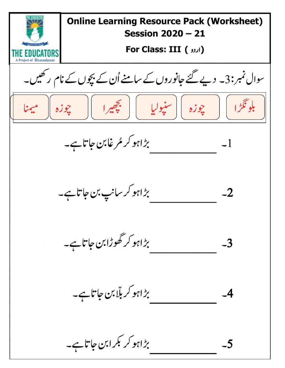 Urdu Work Sheet
