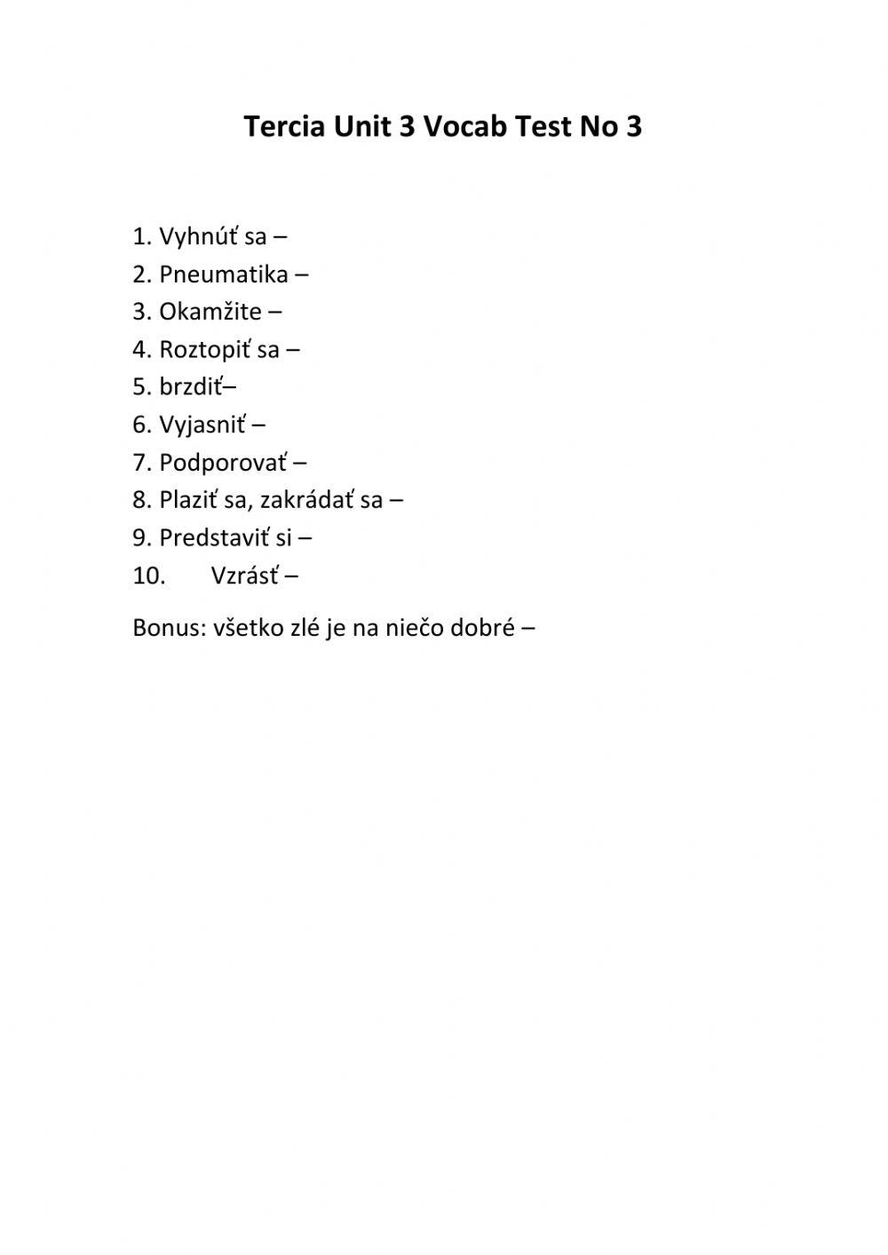 Tercia Vocabulary no 3 Unit 3