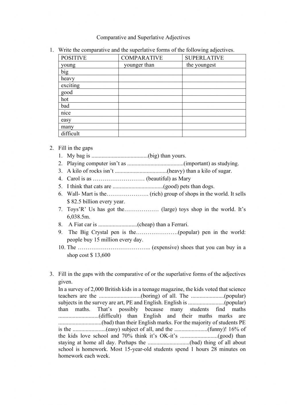 Comparative and Superlative adjectives