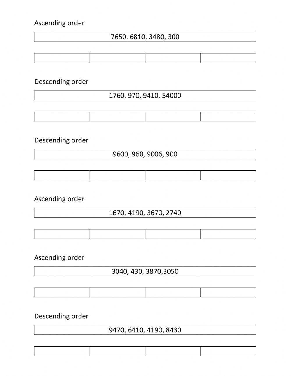 How to order numbers in sheets