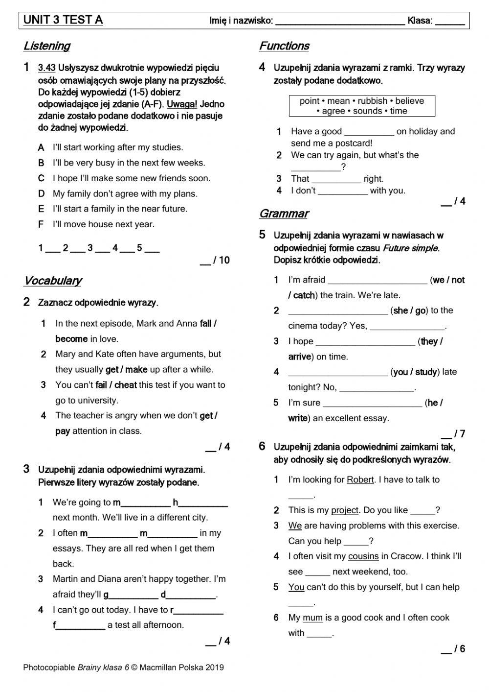 Brainy Klasa 6 Testy Pdf Unit 3