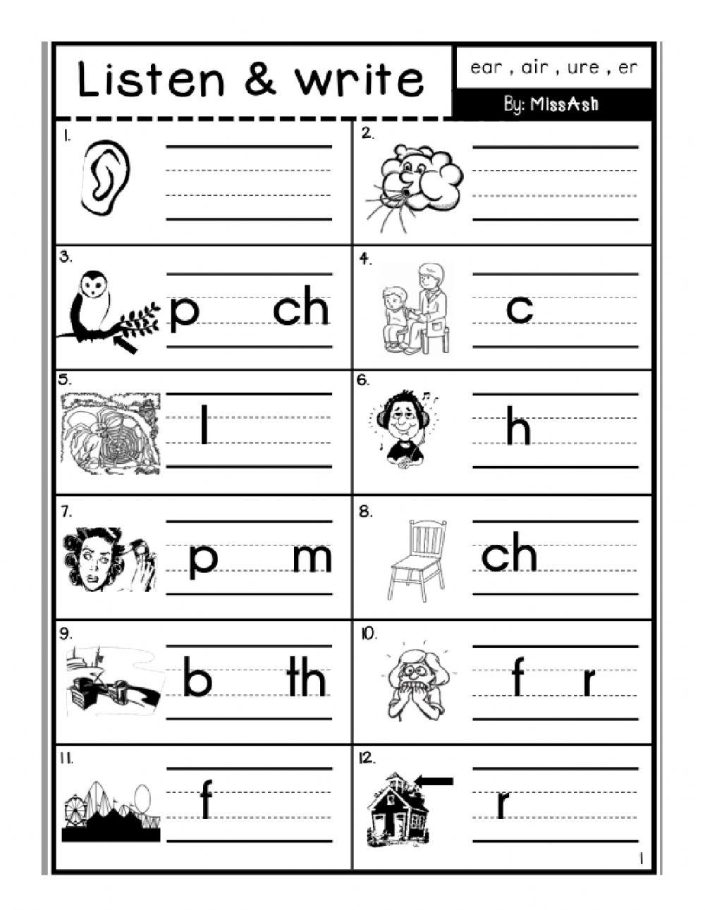 Phonic lesson year 2 ear air ure and er online exercise