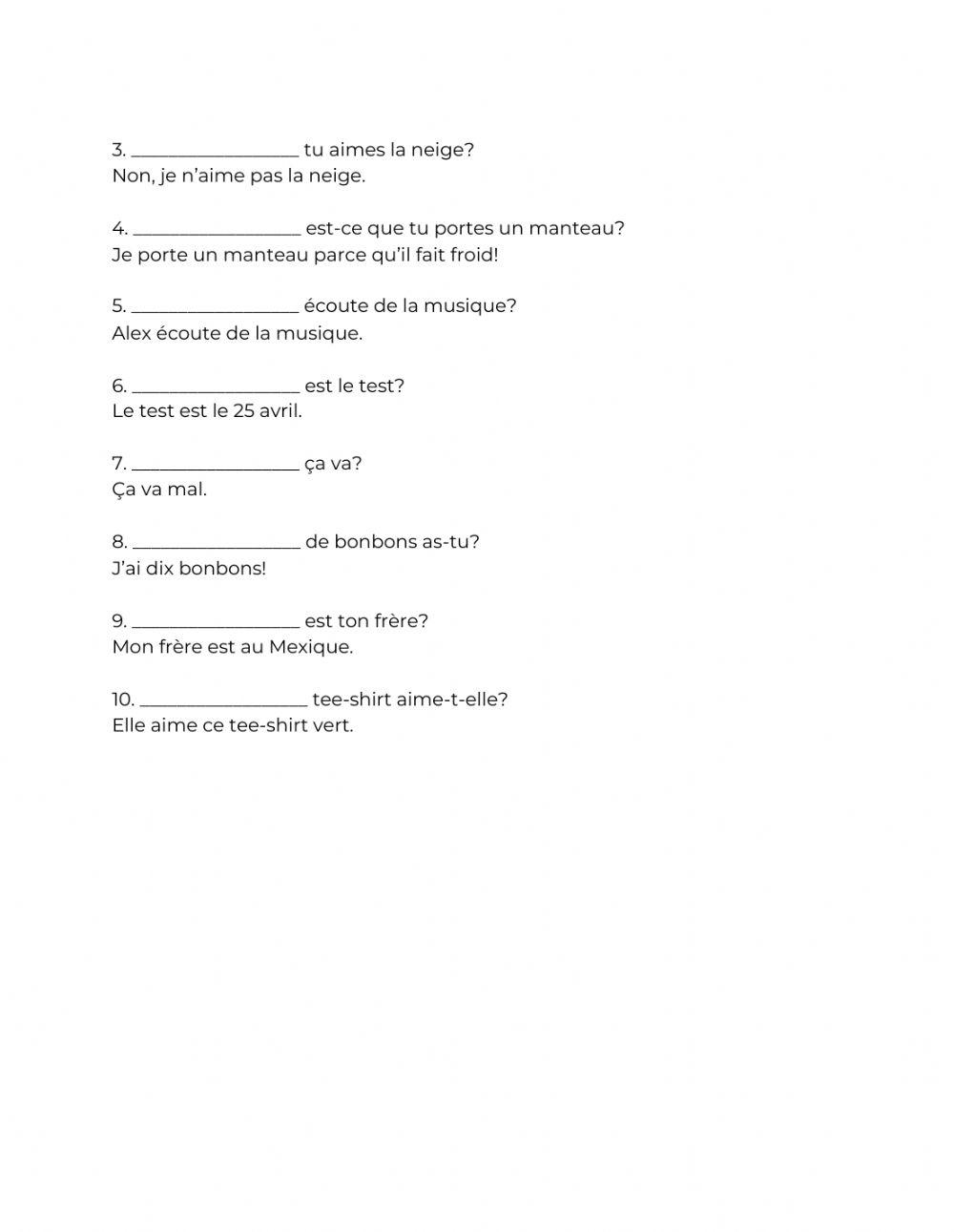 Question Words Worksheet 2 (7-8)